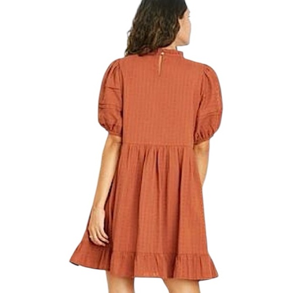 UNIVERSAL THREAD 100% Cotton Embroidered Ruffled Hem Puff Sleeve Babydoll Dress - Picture 3 of 15